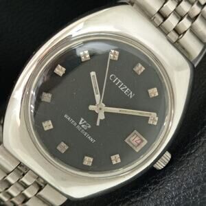 Vintage 1975 Citizen Manual Mens Silver Watch W/daydate & Black accents